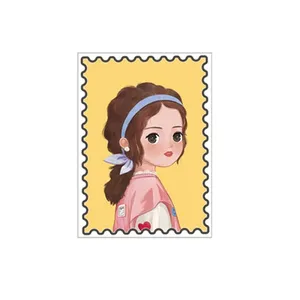 برچسب مدل تمبر فانتزی طرح دختر با تل مجموعه 10 عددی