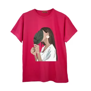 تی شرت آستین کوتاه زنانه مدل دخترک رنگ سرخابی