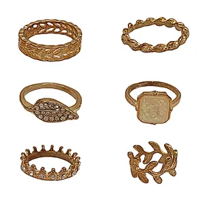 انگشتر زنانه مدل برگ زیرخاکی مجموعه 6 عددی