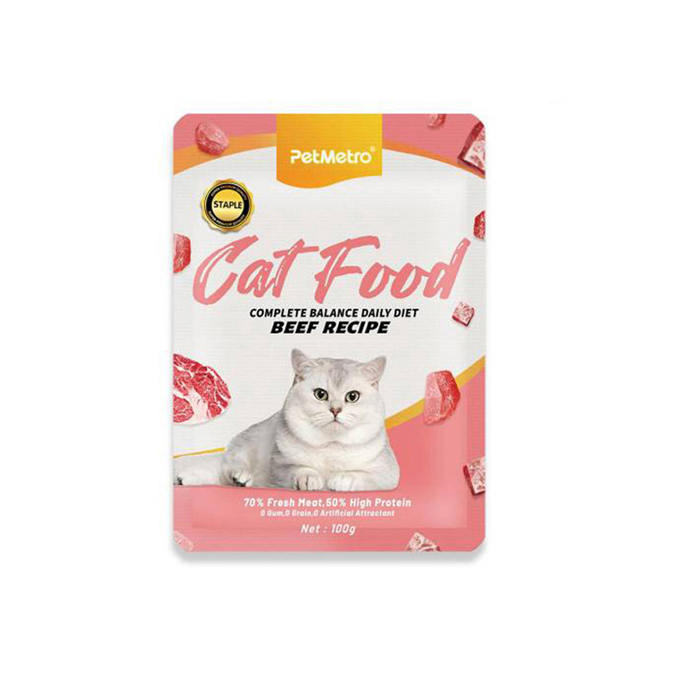 پوچ گربه پت مترو مدل کامپلیت بالانس طعم گوشت گوساله وزن 100 گرم