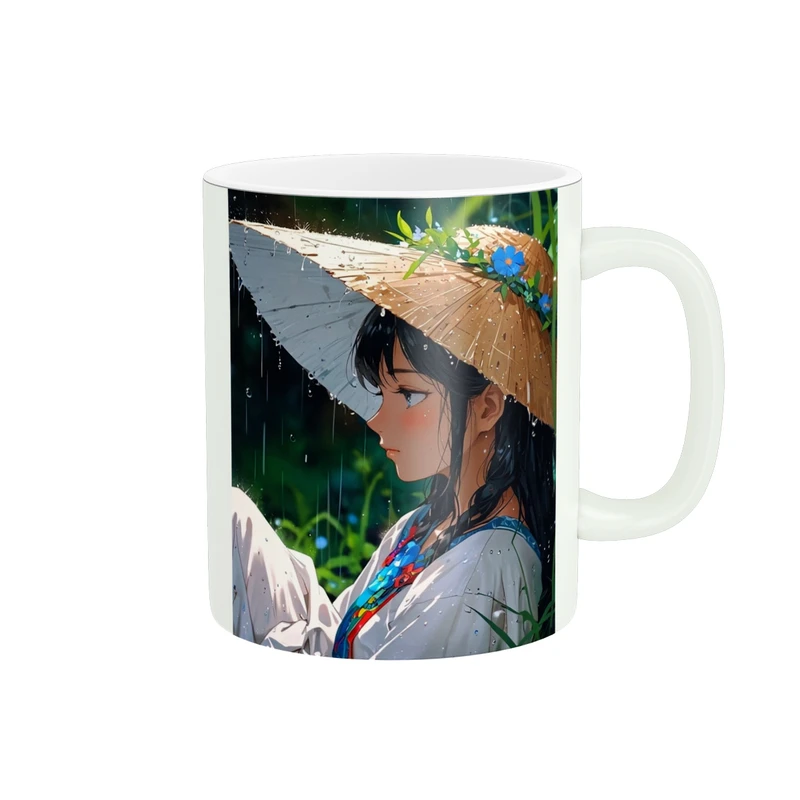 ماگ مدل انیمه دختری در زیر باران کد 496