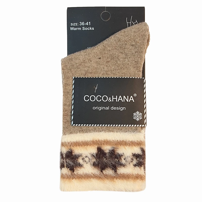 جوراب زنانه کوکو اند هانا مدل  یلدا پشمی خزدار  طرح برگ خزان زمستانه