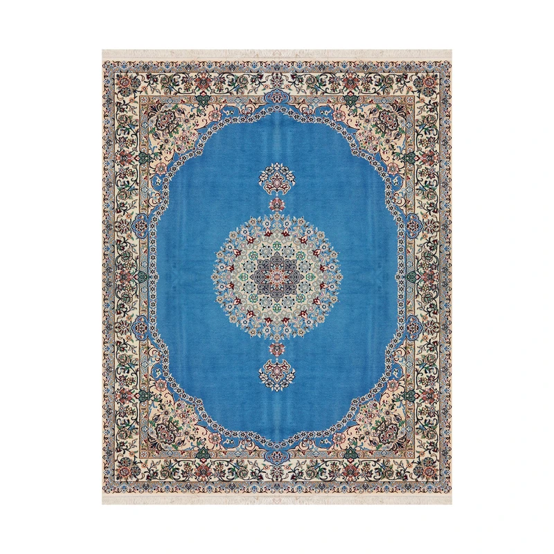 فرش دستبافت ۵ متری مدل کف ساده نایین ۹لا کد 973 زمینه آبی