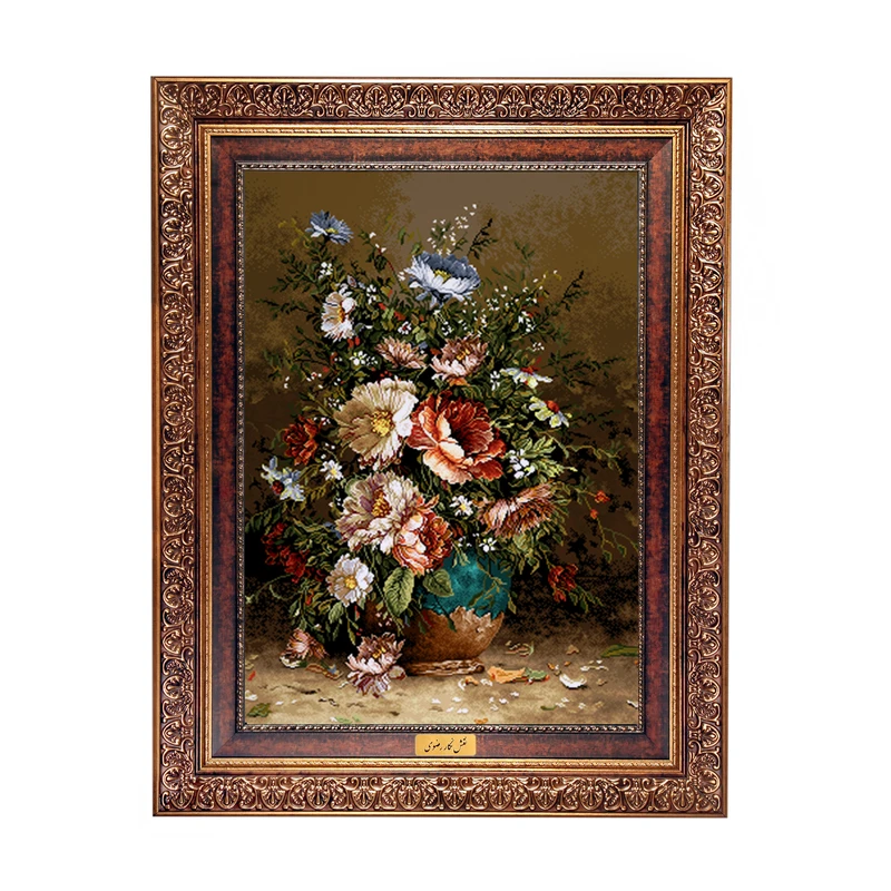 تابلو فرش ماشینی نقش نگار رضوی طرح گل کد 435KC