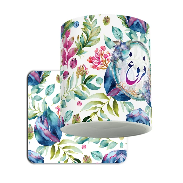 ماگ لاژید مدل اسم فروغ طرح گلدار به همراه زیرلیوانی
