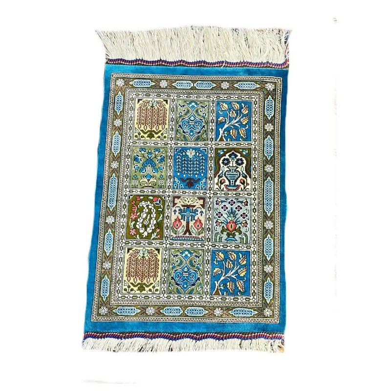 فرش دستبافت نیم متری مدل تمام ابریشم طرح گلفرنگ کد Cream46b32-C955 زمینه کرم