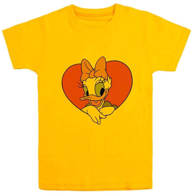 تی شرت آستین کوتاه دخترانه مدل اردک وقلب D27 رنگ زرد