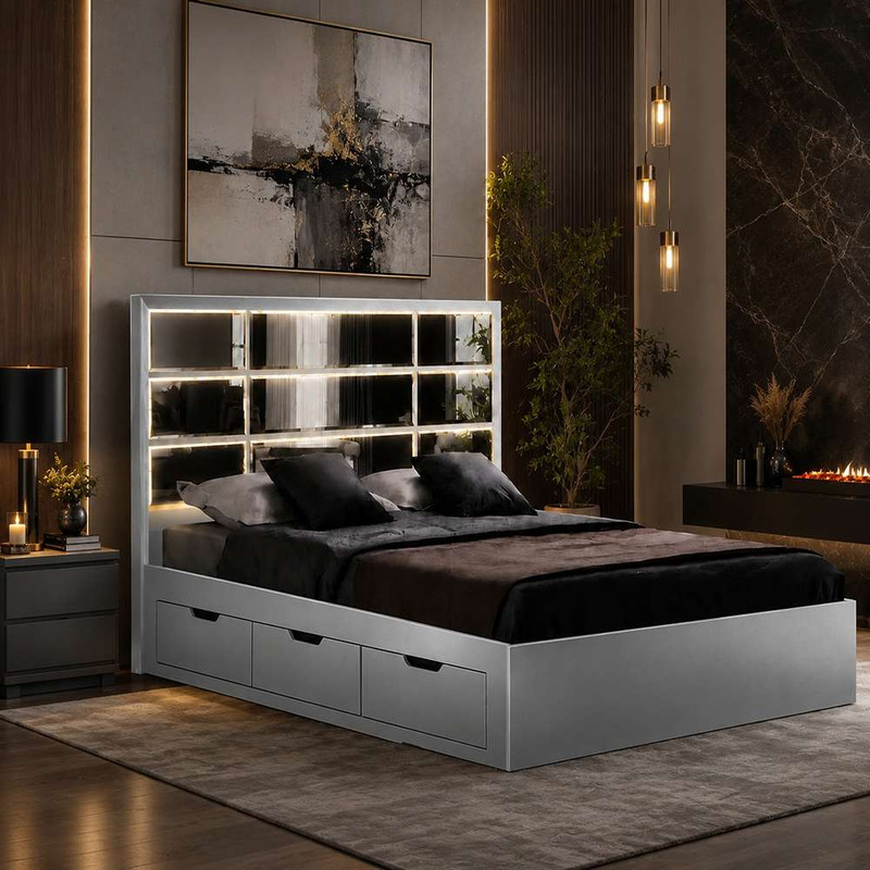تخت‌خواب ملامینه یک و نیم نفره تخت خواب توپولون مدل آینه شیار سایز 120 * 200 سانتی‌متر