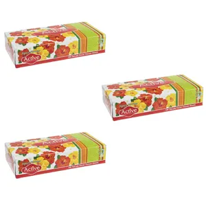 دستمال کاغذی 100 برگ اکتیو مدل گل فانتزی بسته 3 عددی