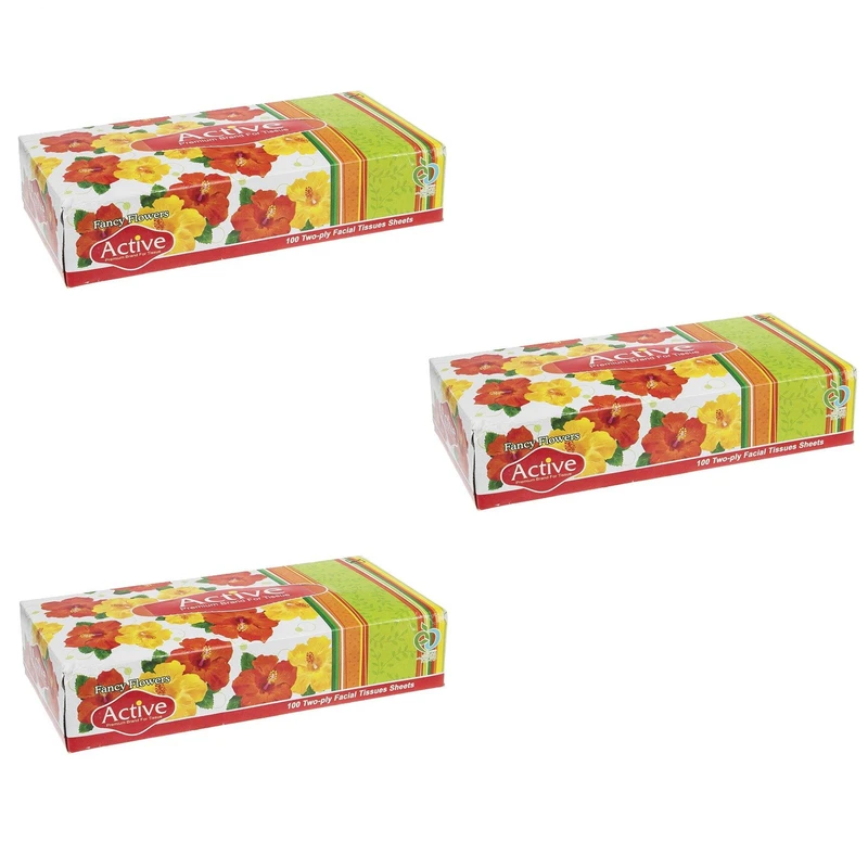دستمال کاغذی 100 برگ اکتیو مدل گل فانتزی بسته 3 عددی
