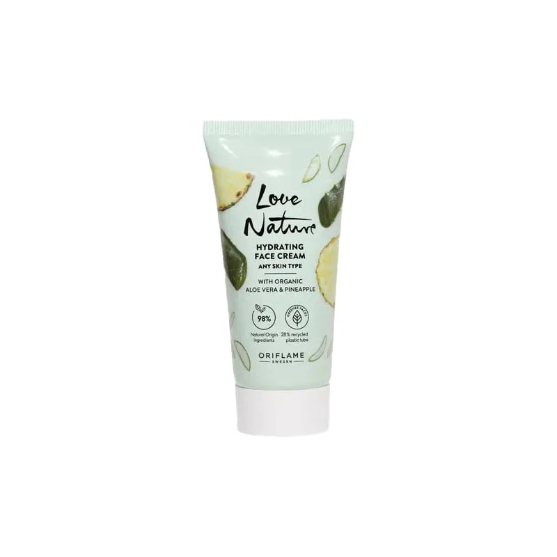 کرم مرطوب‌کننده صورت اوریفلیم مدل Love Nature Hydrating Aloe Vera & Pineapple مناسب برای انواع پوست حجم 50 میلی‌ لیتر