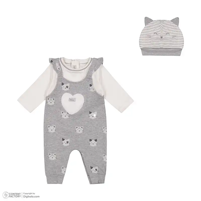 ست سرهمی و کلاه نوزادی دخترانه ایندیگو مدل 23109 رنگ طوسی