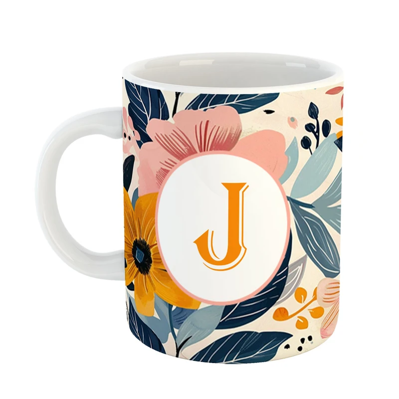 ماگ پادآفرین مدل گل طرح حرف J کد 37