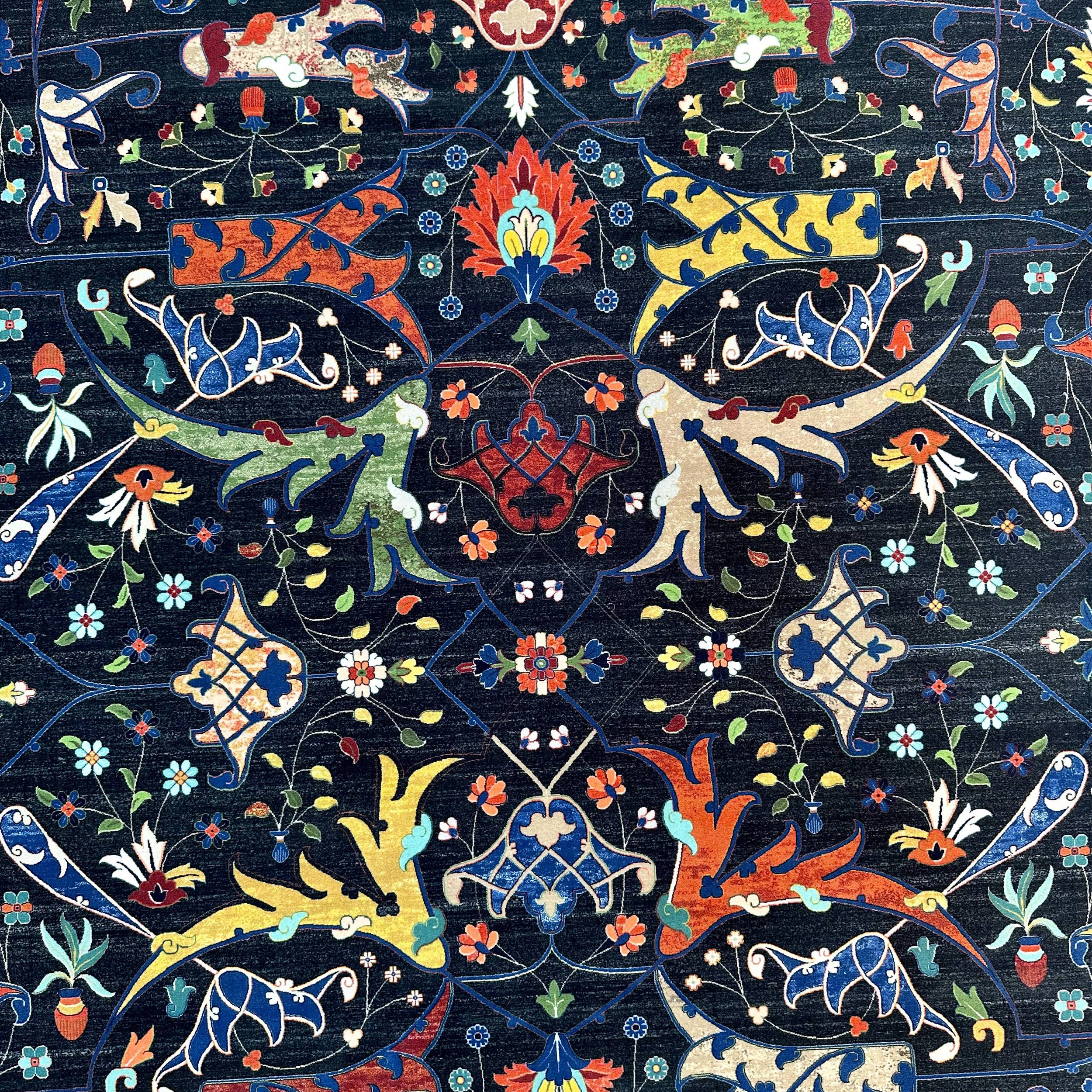 فرش ماشینی مرینوس طرح رها کد 1.00004 زمینه مشکی