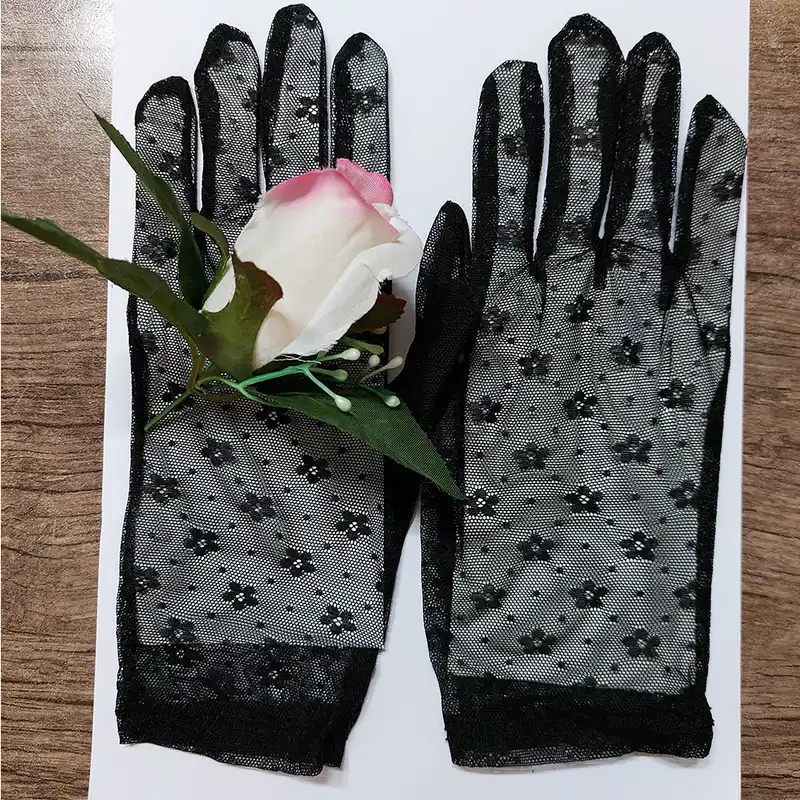 دستکش زنانه مدل گیپور طرح گلریز کد AS1347 رنگ مشکی