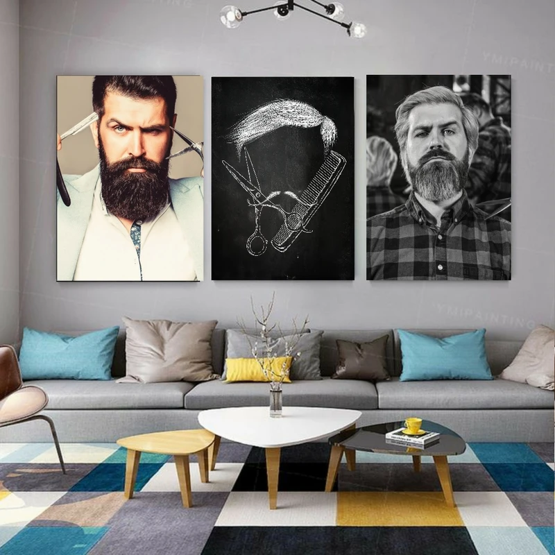 تابلو بوم طرح آرایشگاه مردانه 4 کد FP104855 مجموعه 3 عددی