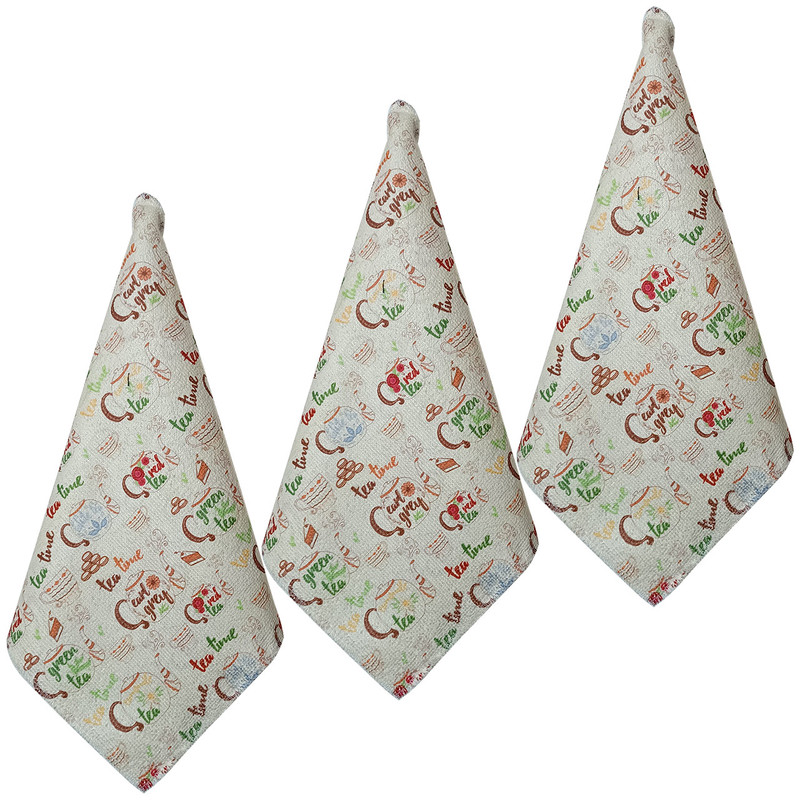 دستمال نظافت آشپزخانه بی تی مدل میکروفایبر طرح ملزومات چای کد 30x30W223 بسته 3 عددی