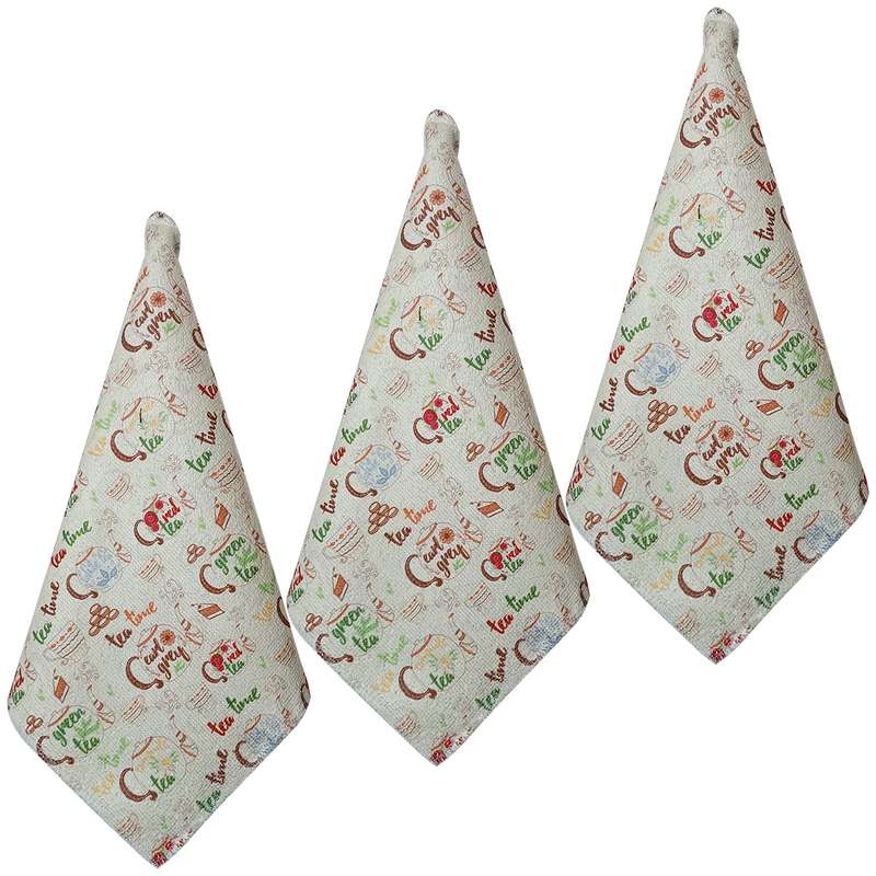 دستمال نظافت آشپزخانه بی تی مدل میکروفایبر طرح ملزومات چای کد 30x30W223 بسته 3 عددی