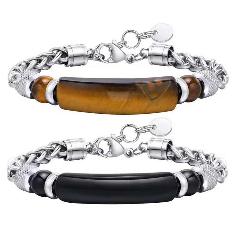 دستبند مردانه گالری گوهرسنگ مدل سنگ طبیعی کد GS1476PLUS_2 مجموعه دو عددی