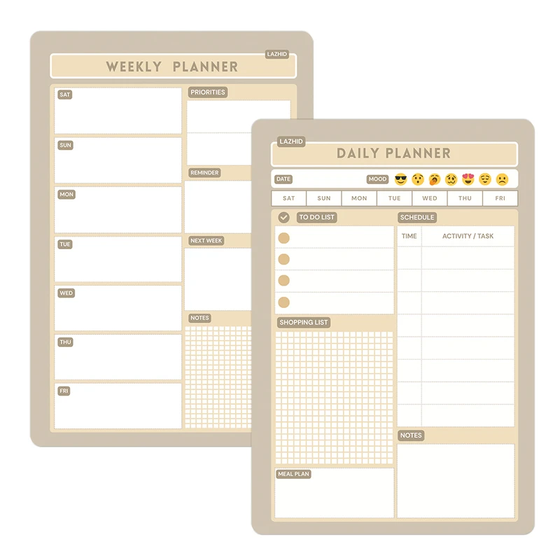 تخته وایت برد لاژید مدل آهنربایی طرح پلنر روزانه و هفتگی سایز 20X30 سانتیمتر مجموعه 2 عددی