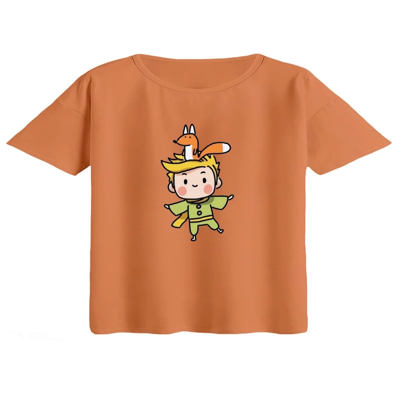 کراپ تی‌شرت آستین کوتاه زنانه مدل شازده کوچولو و روباه