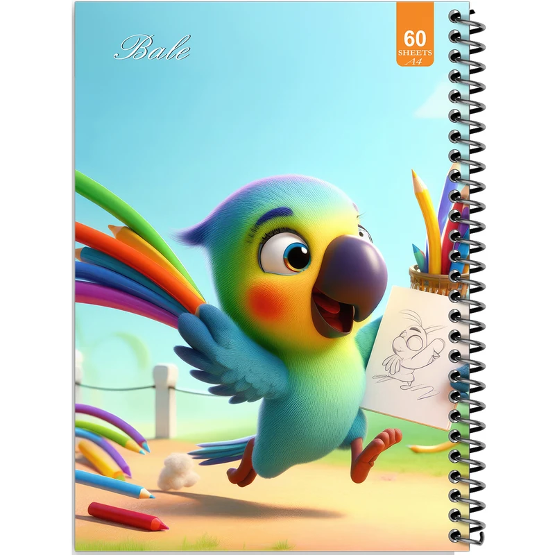 دفتر نقاشی 60 برگ انتشارات بله طرح فانتزی طوطی هنرمند کد A4-O234