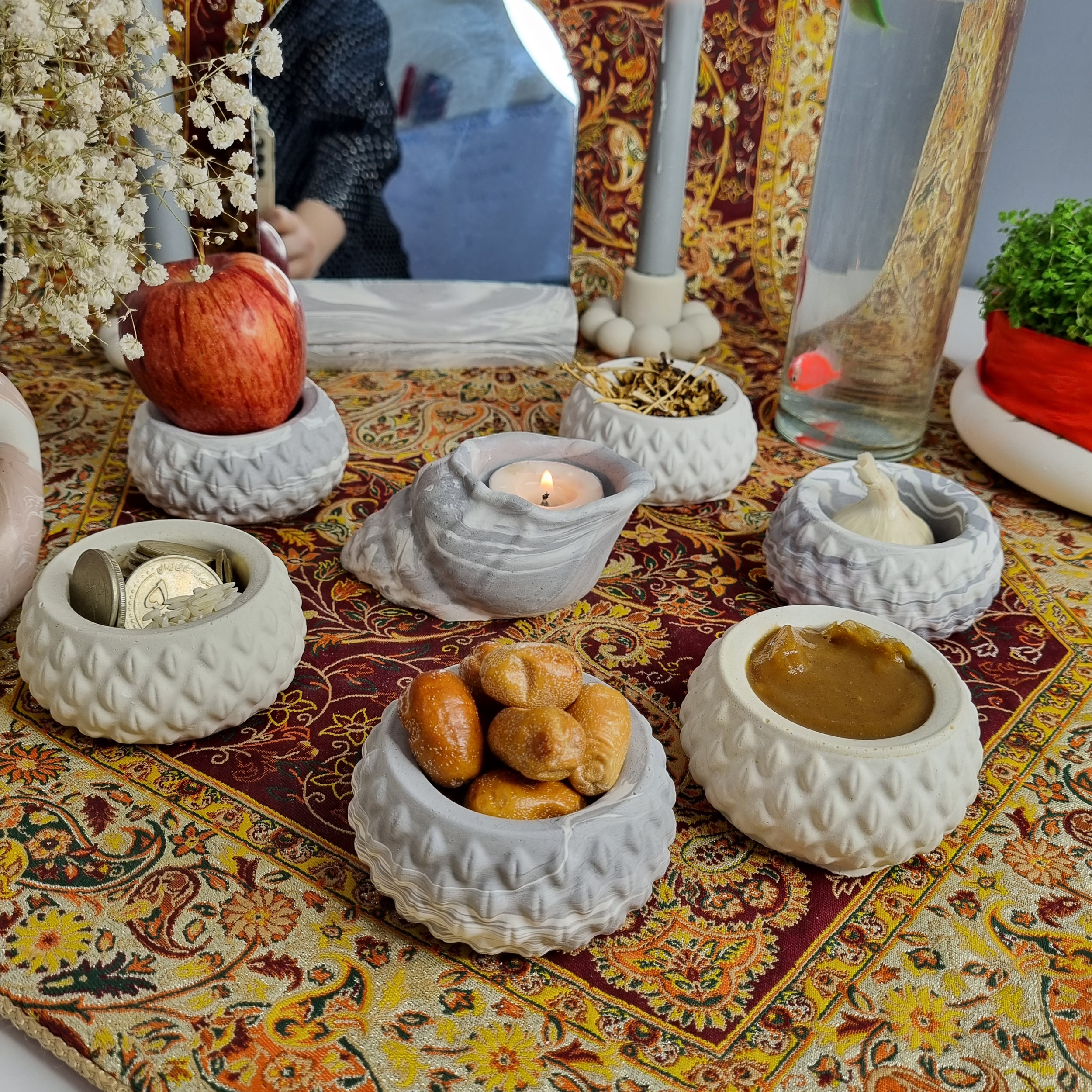 مجموعه ظروف هفت سین 10 پارچه مدل ثمینا طرح سنگ کد C01