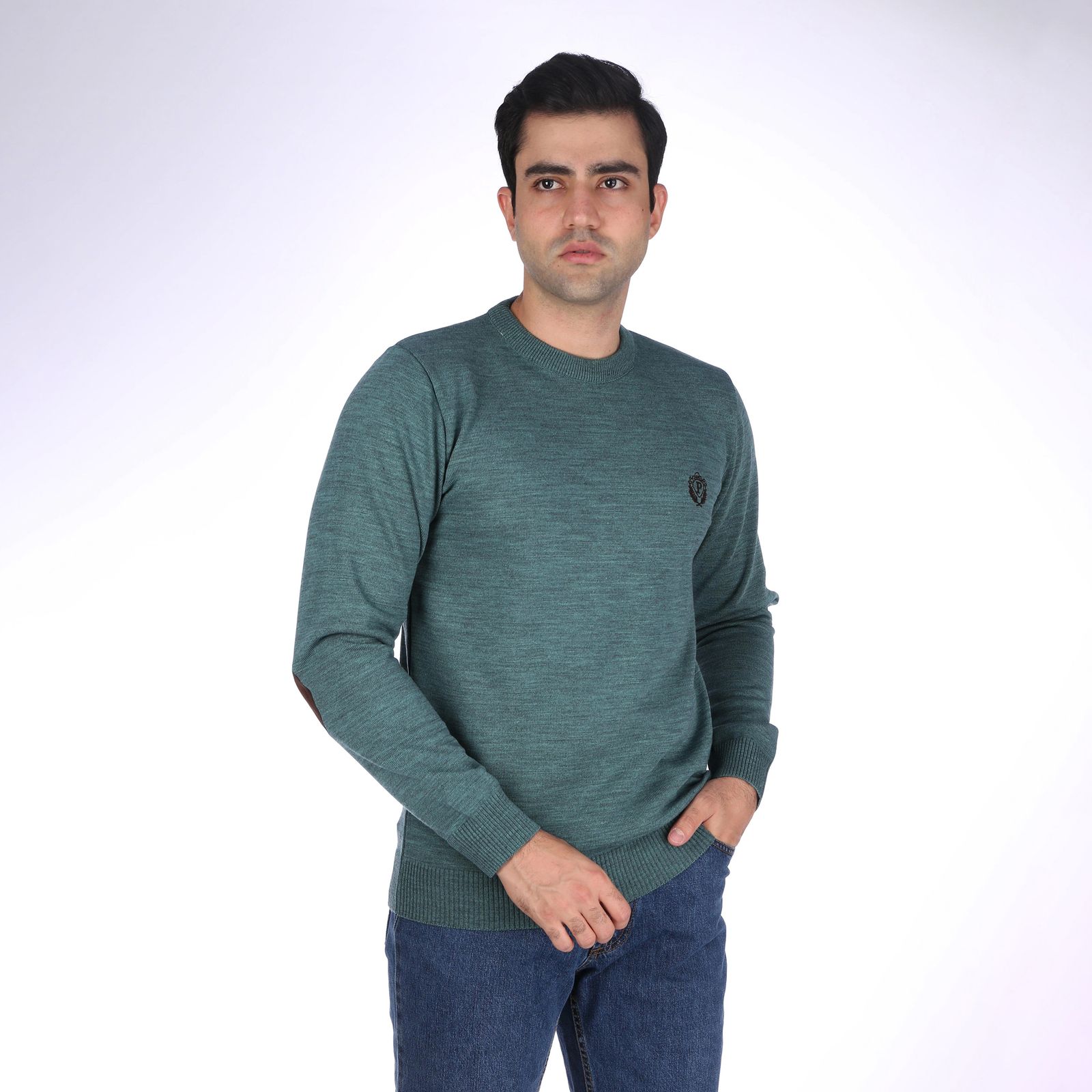 پلیور مردانه تریکو پاییزان مدل ملانژ  کد PR700 رنگ فیروزه ای -  - 2