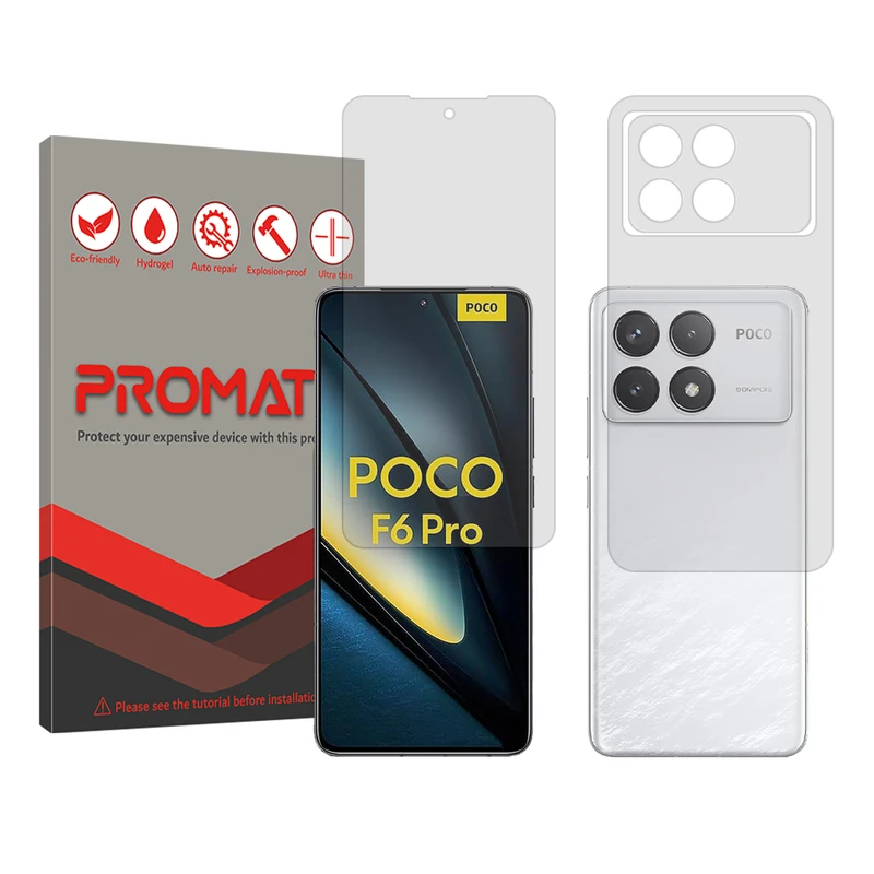  محافظ صفحه نمایش شفاف پرومیت مدل Resistant مناسب برای گوشی موبایل شیائومی Poco F6 Pro به همراه محافظ پشت گوشی