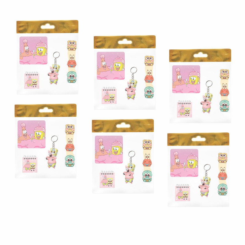 بسته لوازم تحریر مدل  4 تکه چوبی طرح باب اسفنجی کد 1 مجموعه 6 عددی