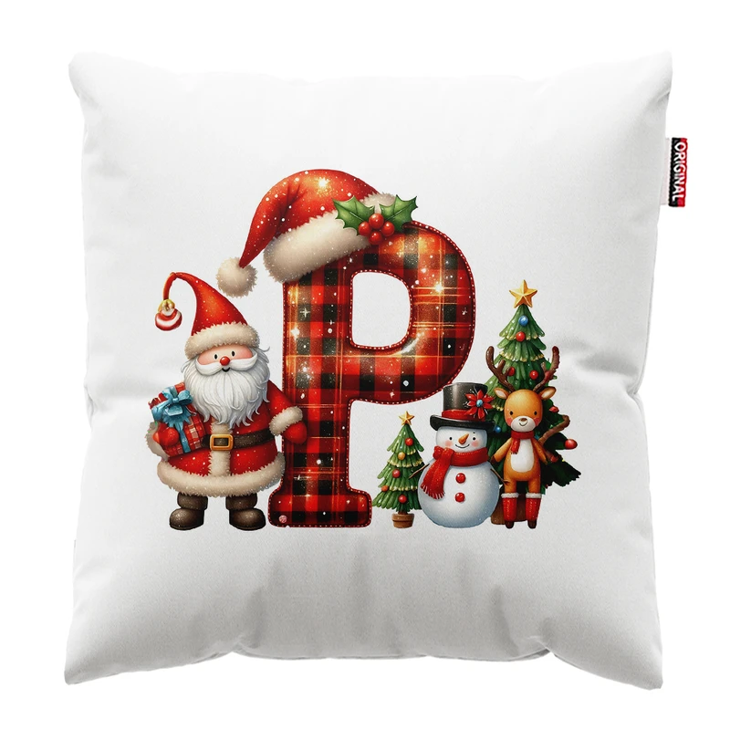 کوسن پاد آفرین مدل کریسمس طرح حرف P کد PK302605 سایز 30*30 سانتی متر 