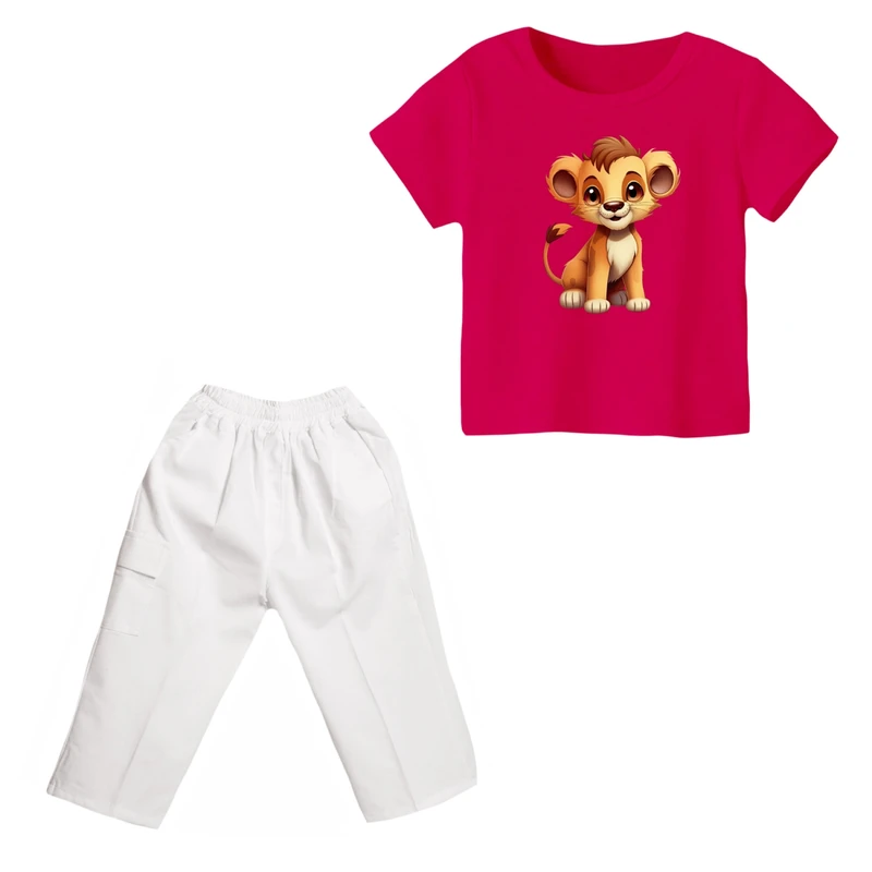 ست تی شرت و شلوارک دخترانه مدل شیر کد ۶