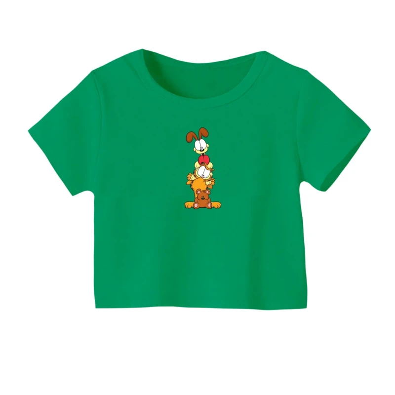 کراپ‌ تی‌شرت آستین کوتاه زنانه مدل گارفیلد کد 01 رنگ سبز