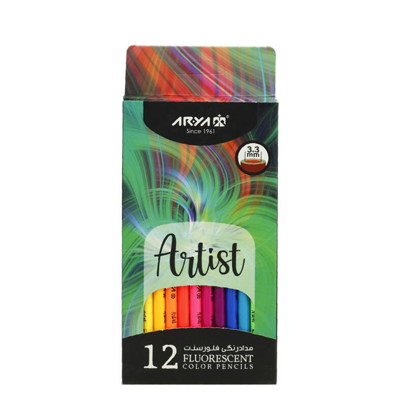 مداد رنگی 12 رنگ آریا مدل فلورسنت کد 3611
