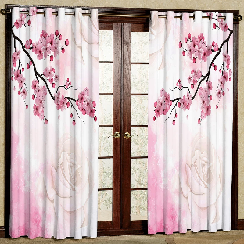 پرده طرح شکوفه بهاری مدل مخمل پانچی کد 2_1182 W سایز 140x280 سانتی متر