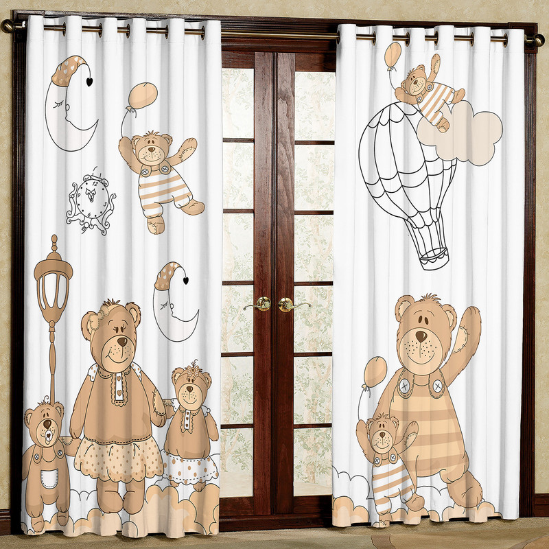 پرده مدل خرس و بالن هازان پانچی کد 4104 سایز 140x200 سانتی متر
