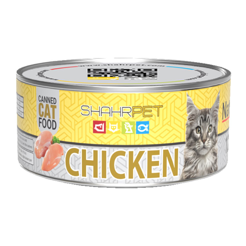 کنسرو غذای گربه شهرپت مدل Chicken وزن 120 گرم