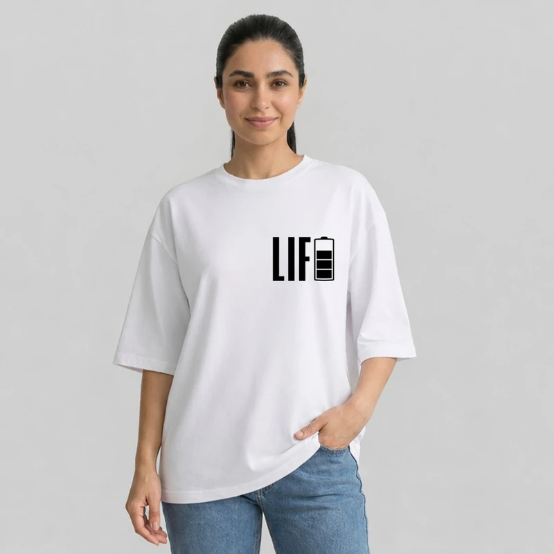 تی شرت آستین سه ربع زنانه مدل باکسی طرح لایف