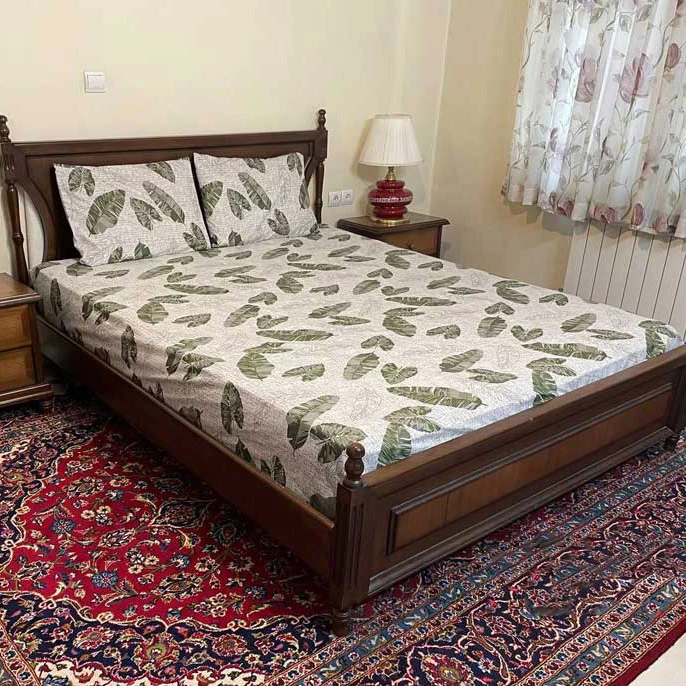 سرویس ملحفه مدل کشدار طرح برگ بیدمجنون 2 نفره 3 تکه