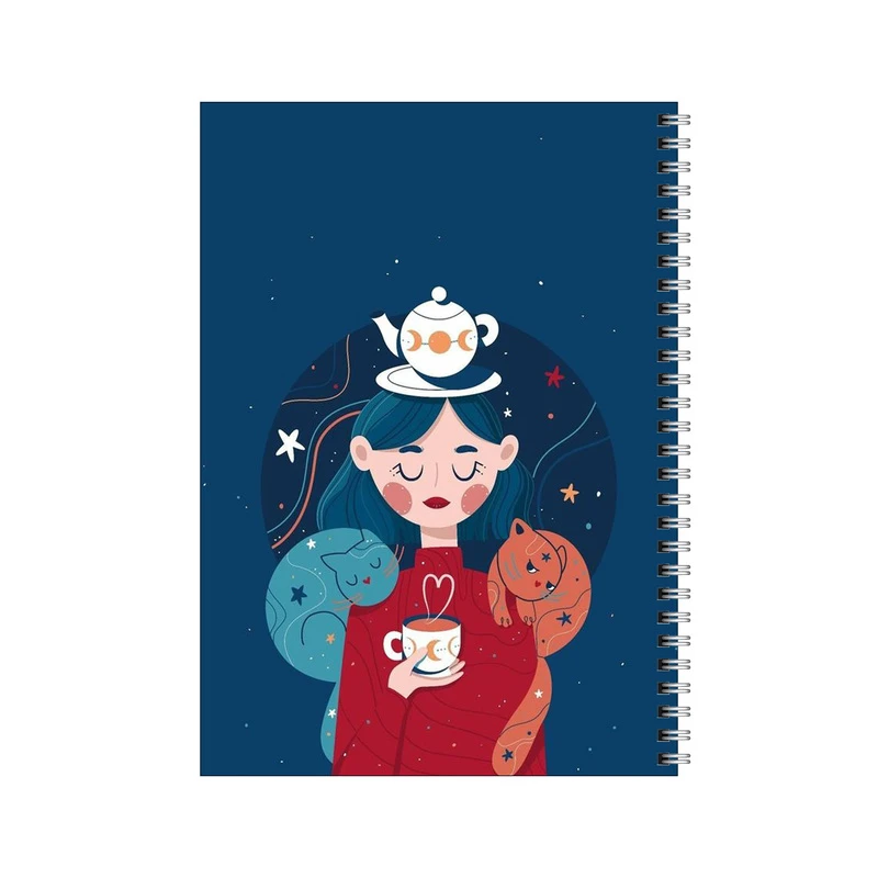 دفتر مشق 50 برگ بامبیلیپ طرح دختر و چای و گربه  کد 9378546