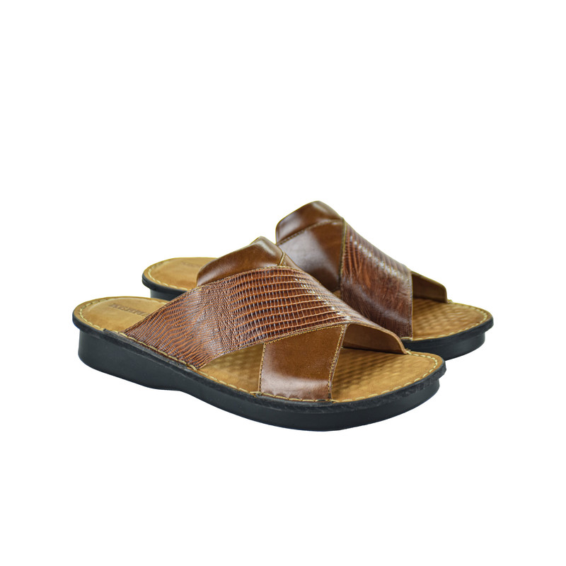 صندل زنانه کرمانی مدل چرم طبیعی ضربدری طبی کد 99132 رنگ عسلی