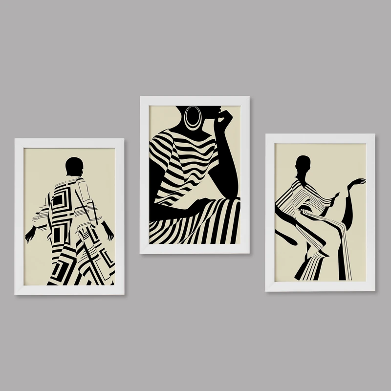 تابلو خندالو مدل دکوراتیو آفریقایی کد M66 مجموعه 3 عددی
