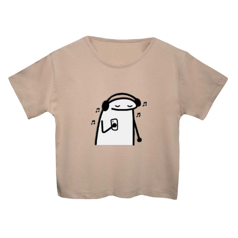 کراپ‌ تی‌شرت آستین کوتاه زنانه مدل استیکر و موزیک