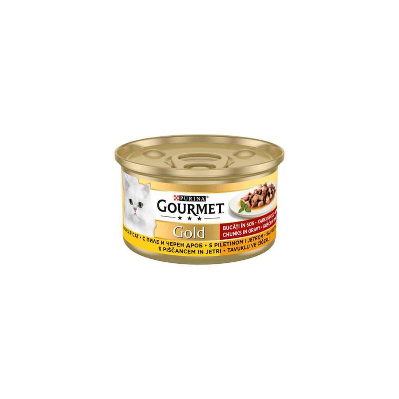 کنسرو غذای گربه گورمت مدل مرغ و جگر وزن 85 گرم