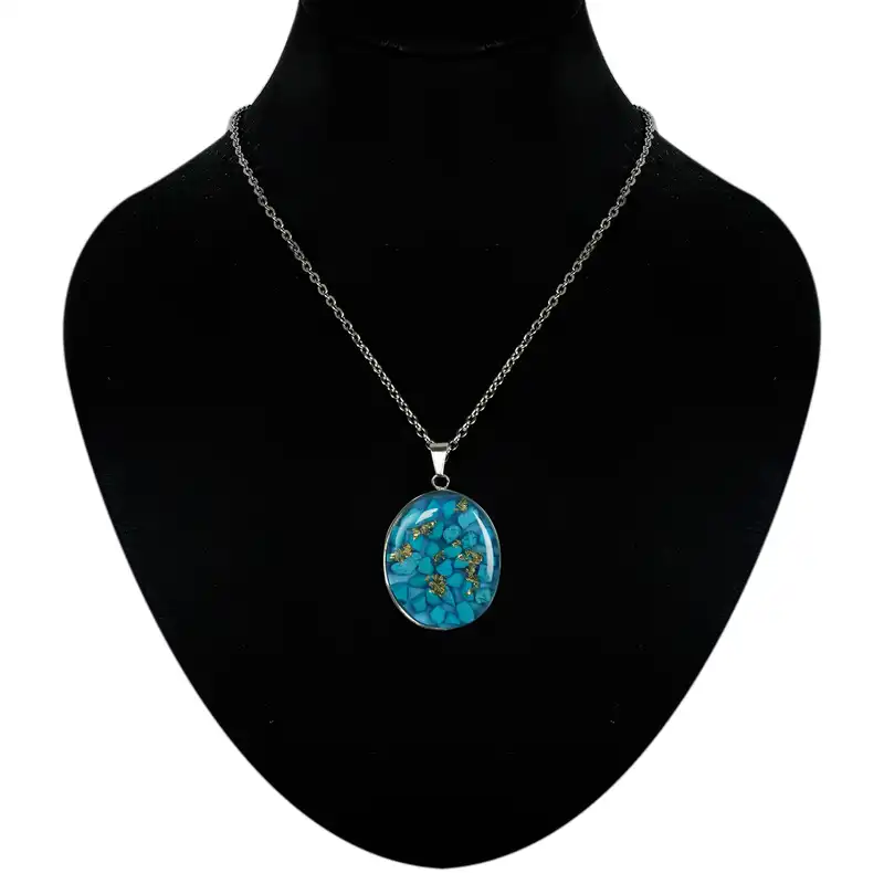 گردنبند زنانه مدل رزین سنگ فیروزه ای