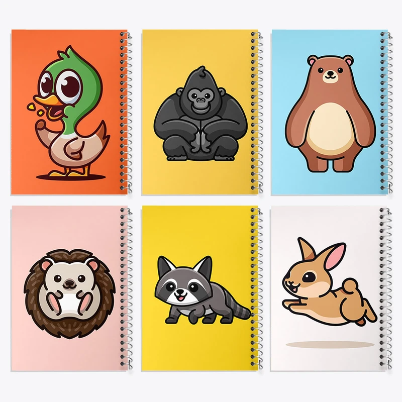 دفتر مشق 100 برگ خندالو طرح حیوانات بامزه کد 442 مجموعه 6 عددی