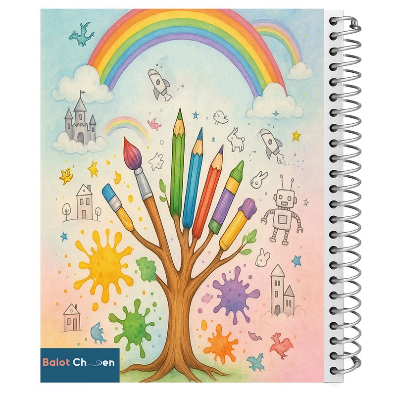 دفتر نقاشی 60 برگ بلوط چین مدل طرح درخت خلاقیت  و رنگین کمان کد A4-N60-RA864