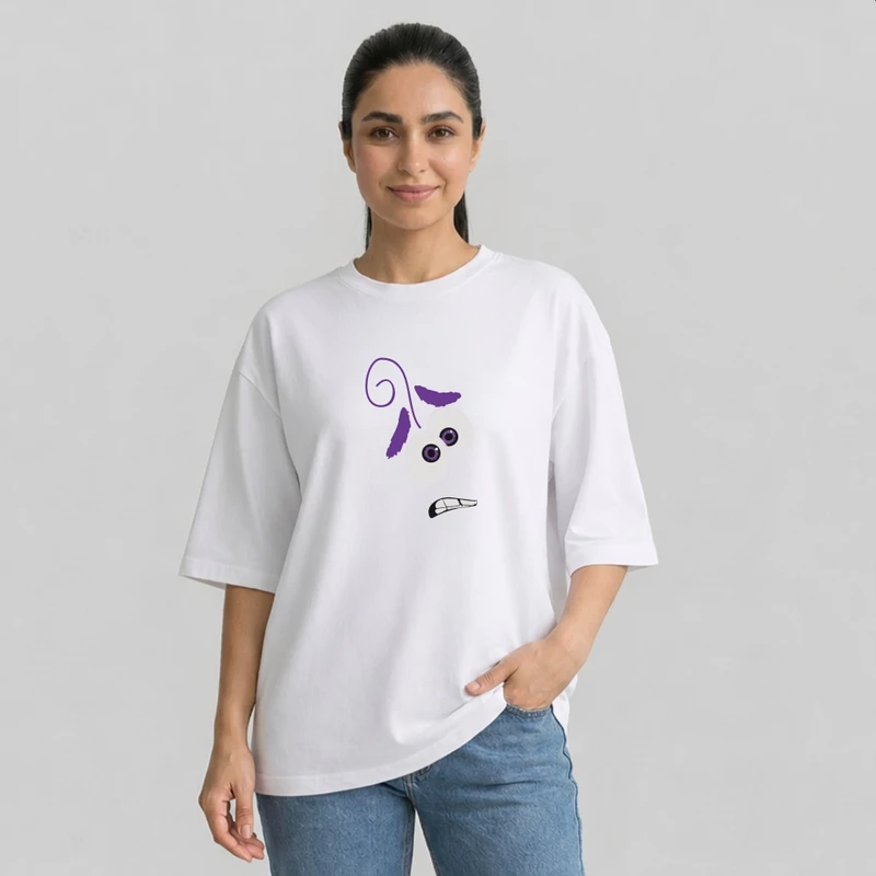 تی شرت آستین سه ربع زنانه مدل باکسی طرح چشم و ابرو کد m4