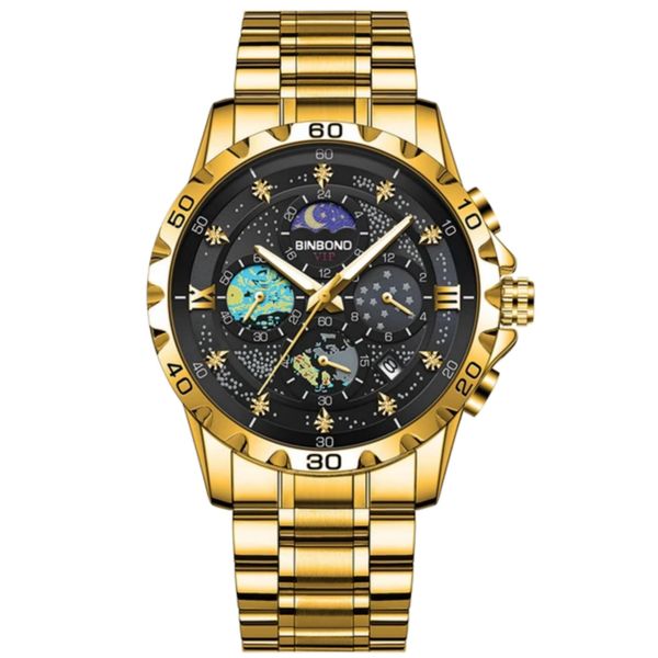 ساعت مچی عقربهای کوارتز مردانه بین باند مدل سه موتور فعال کرنوگراف بند استیل قفل مخفی کد 5