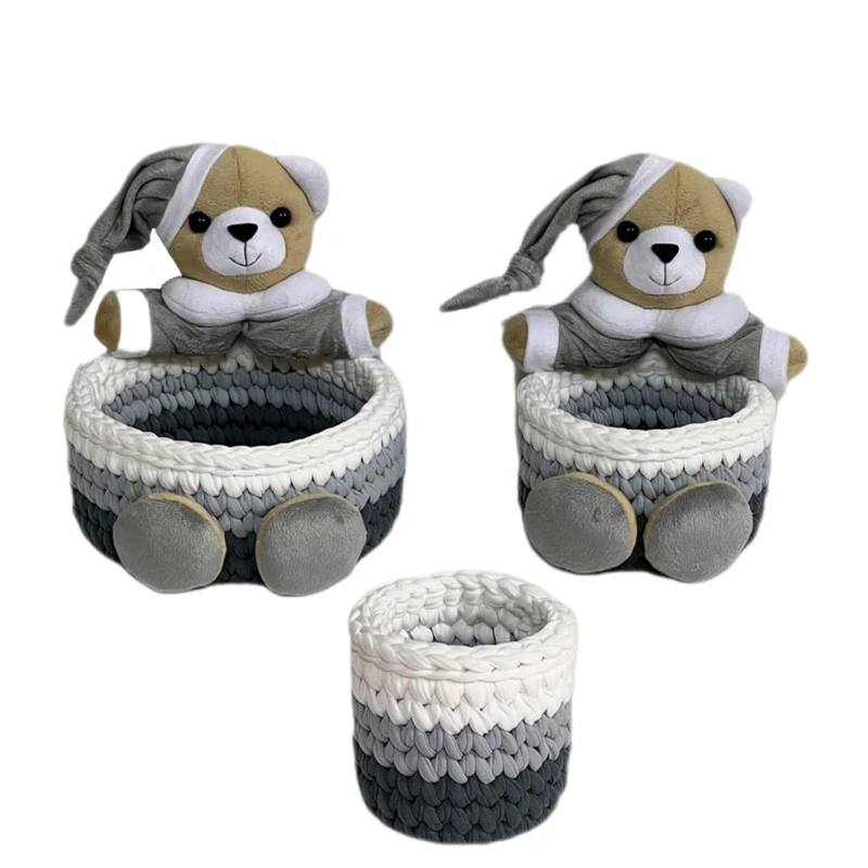 سبد بافتنی مدل قلاب بافی تریکو طرح عروسکی کد 1 مجموعه 3 عددی